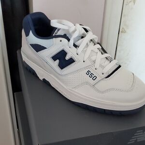 New Balance 550 White and Navy Sneakers